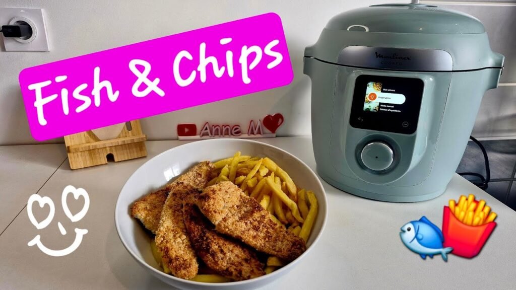 Photographie d'un plat de poissons panés et de frites réalisé avec le cookeo 10 en 1 et l'extra crisp de Moulinex