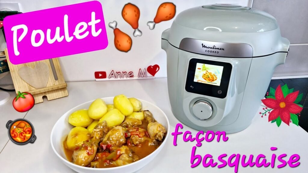 Photographie d'un plat complet de pilons de poulet façon basquaise et ses pommes de terre réalisé avec le Cookeo 10 en 1 de Moulinex
