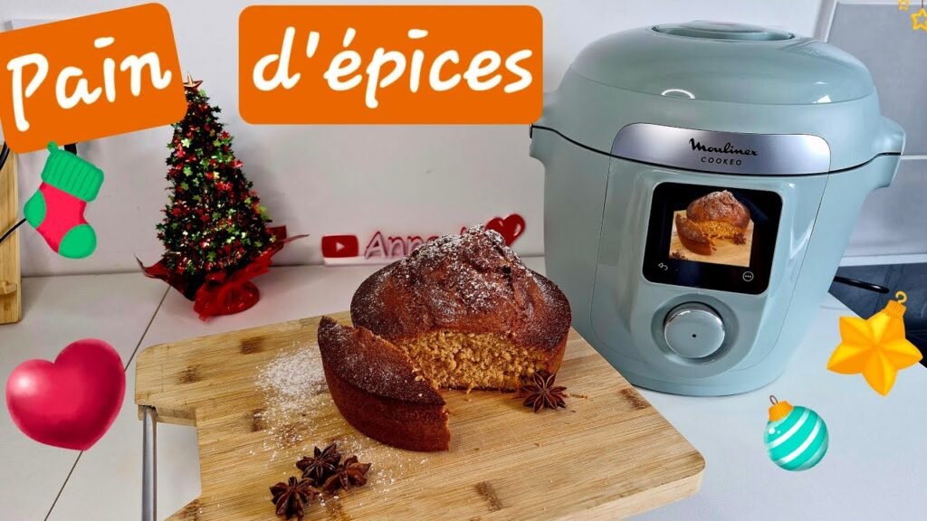 Photographie d'un pain d'épices de Noel réalisé avec le Cookeo 10 en 1 et l' Extra crisp de Moulinex