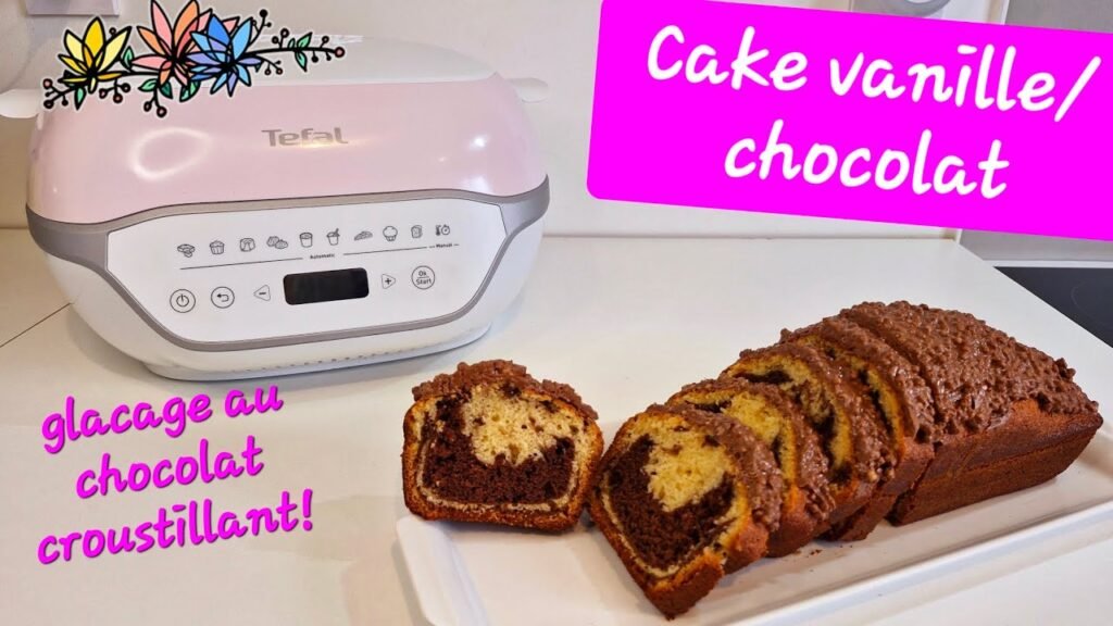 Photographie d'un Cake vanille chocolat avec un glaçage au chocolat croustillant au Cake Factory Infinity de Tefal