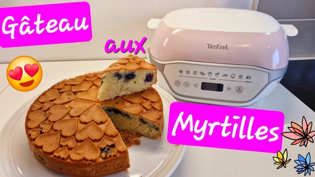 Photographie d'un très beau gâteau aux myrtilles réalisé facilement avec le cake factory infinity de Tefal