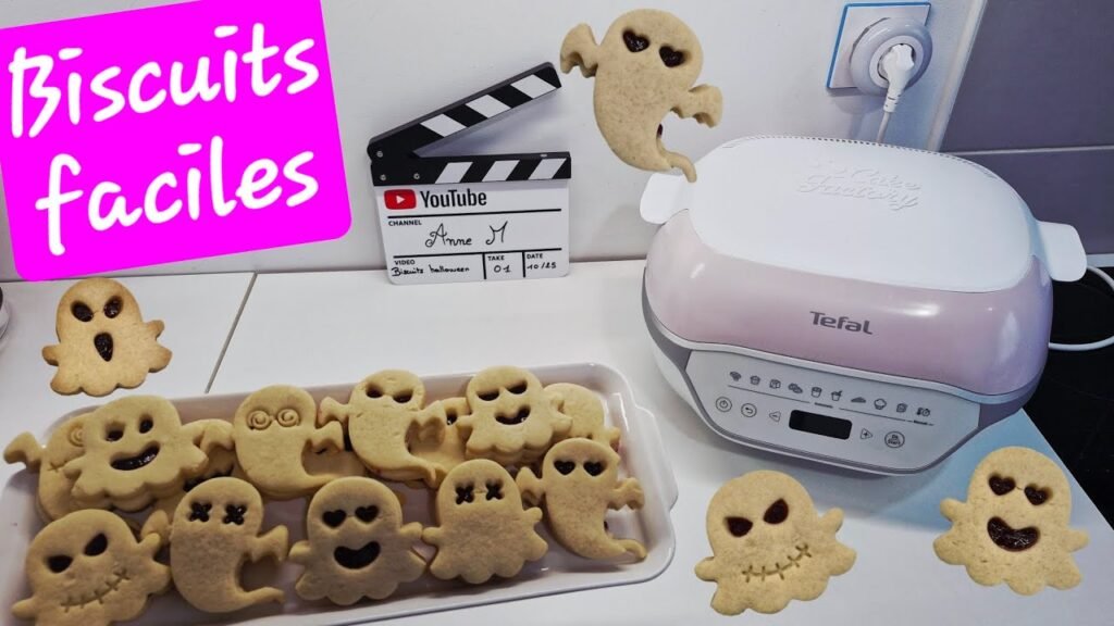 Photographie de biscuits fantômes d'halloween terriblement délicieux réalisés avec la cake factory infinity de Tefal