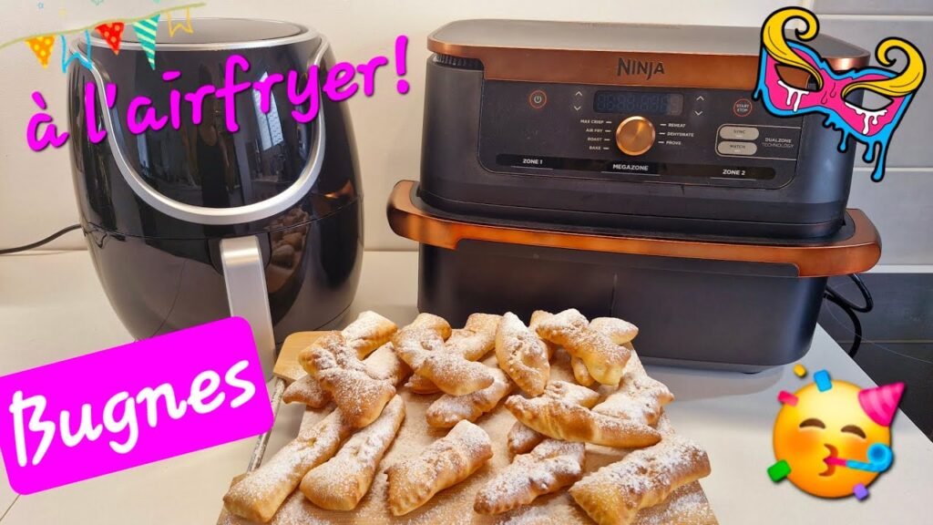 Photographie de Bugnes Stéphanoises moelleuses traditionnellement réalisées pour le carnaval sans huile à l'airfryer