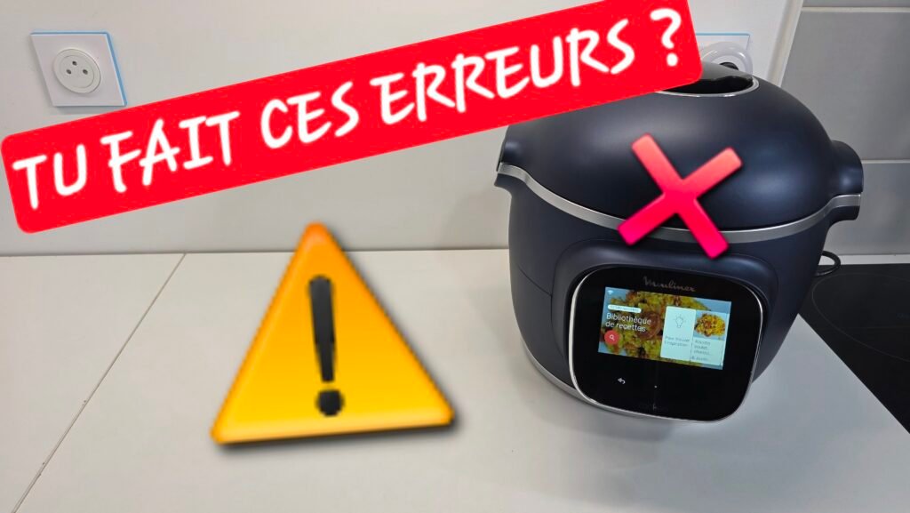 Photographie d'une image du cookeo touch pro avec un texte incrusté : Tu fais ces erreurs ? qui illustre la vidéo associée de ces erreurs à ne pas faire.