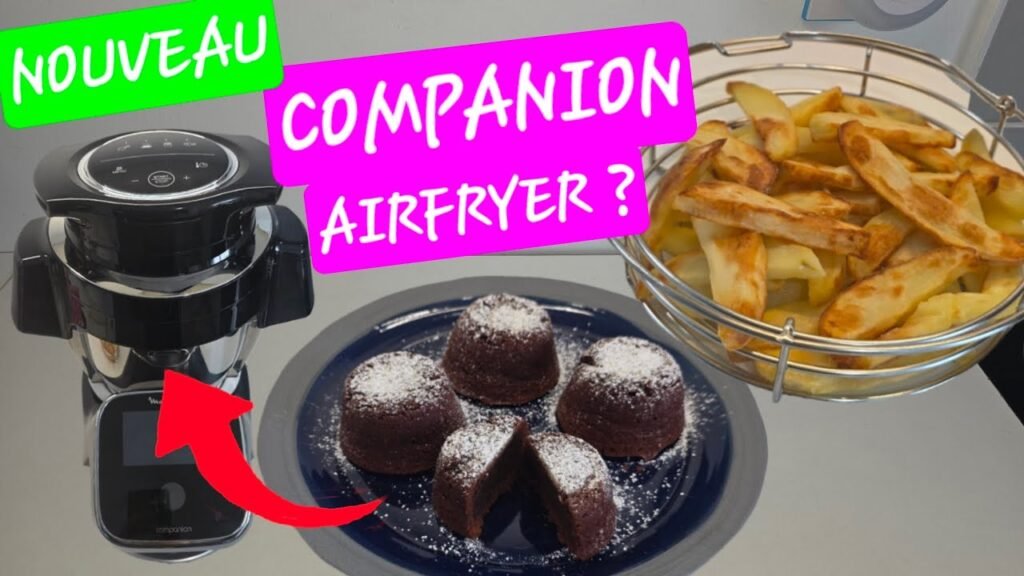 Extension AIR FRYER de Moulinex installée sur le robot cuiseur Companion, montrant le panier et le couvercle permettant une cuisson croustillante à air chaud.