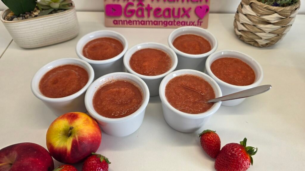 Compotes individuelles de pommes et fraises réalisées en 15 min au blender chauffant Perfectmix Cook de Moulinex