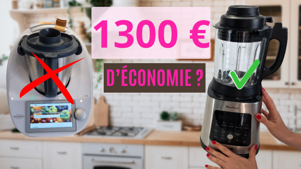 Photographie du thermomix à gauche et du Perfectmix cook à droite avec écrit : 1300 € d'économie ?