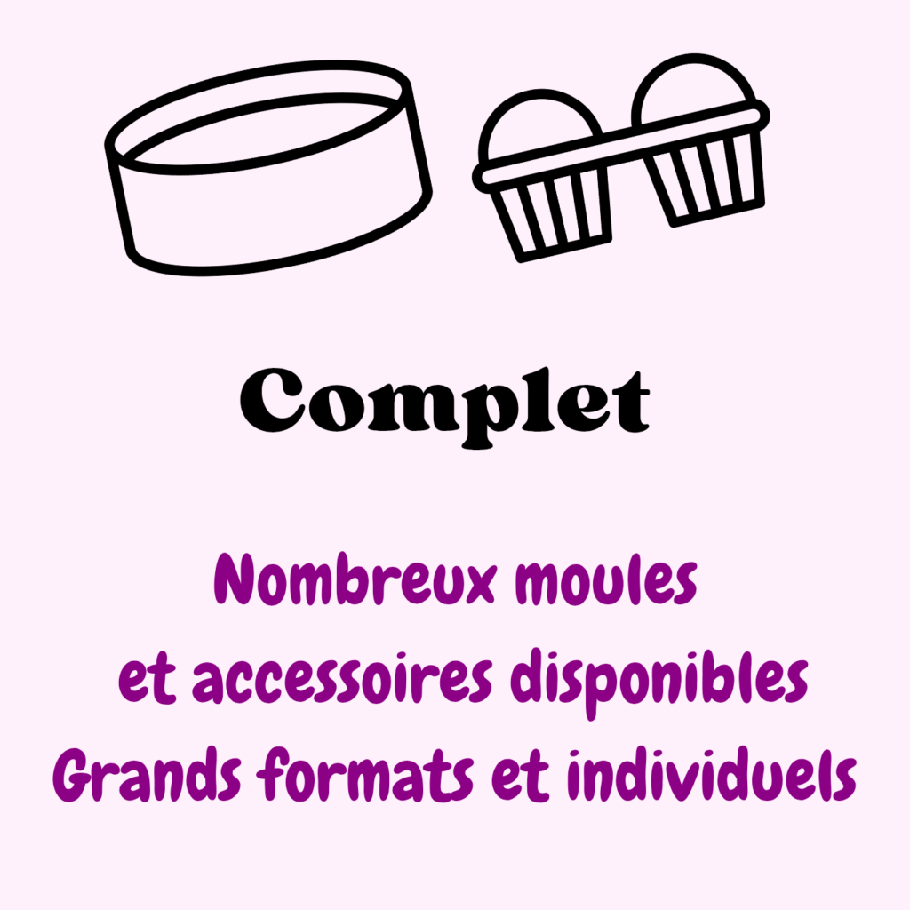Le cake factory infinity est complet et propose beaucoup de possibilités gâteaux ronds jusqu'à 26 cm de diamètre, cake long de 26 cm, nombreux moules individuels disponibles : madeleines, rochers, muffins...